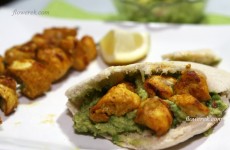 Chicken kebab with avocado dip