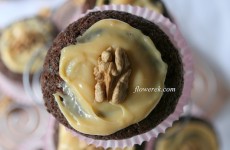 Chocolate walnut muffins with dulce de leche filling