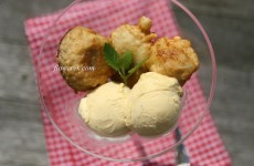 Plums in batter with vanilla ice cream