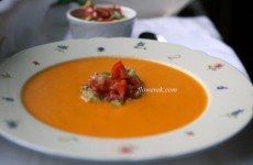 Bell pepper soup with avocado salsa