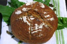 Sourdough bread on horseradish leaves