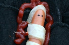 Mummy hot dogs for Halloween