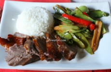 Glazed duck with stir-fried vegetables