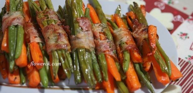 Bacon-wrapped vegetables