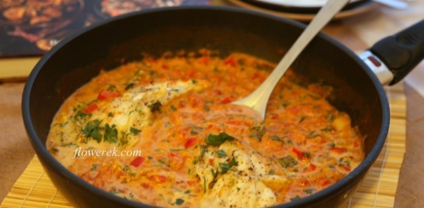 Indian-style cod in tomato coconut sauce