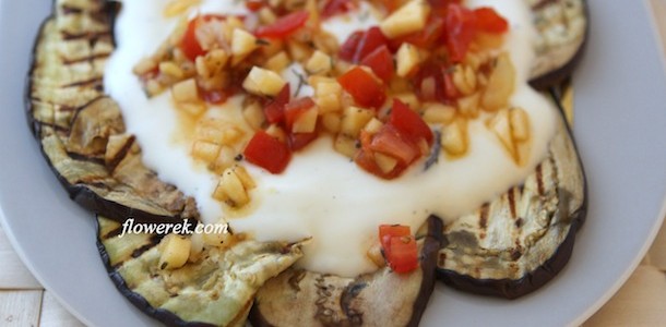 Grilled eggplant with aromatic yogurt sauce